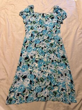 NWT Loft blue floral puffed sleeves rayon maxi dress Sz 16